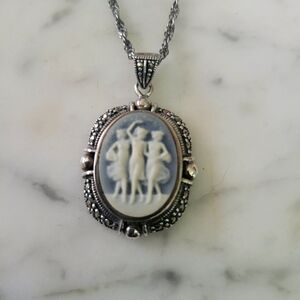 Three Muses Cameo Necklace with Sterling Silver Chain